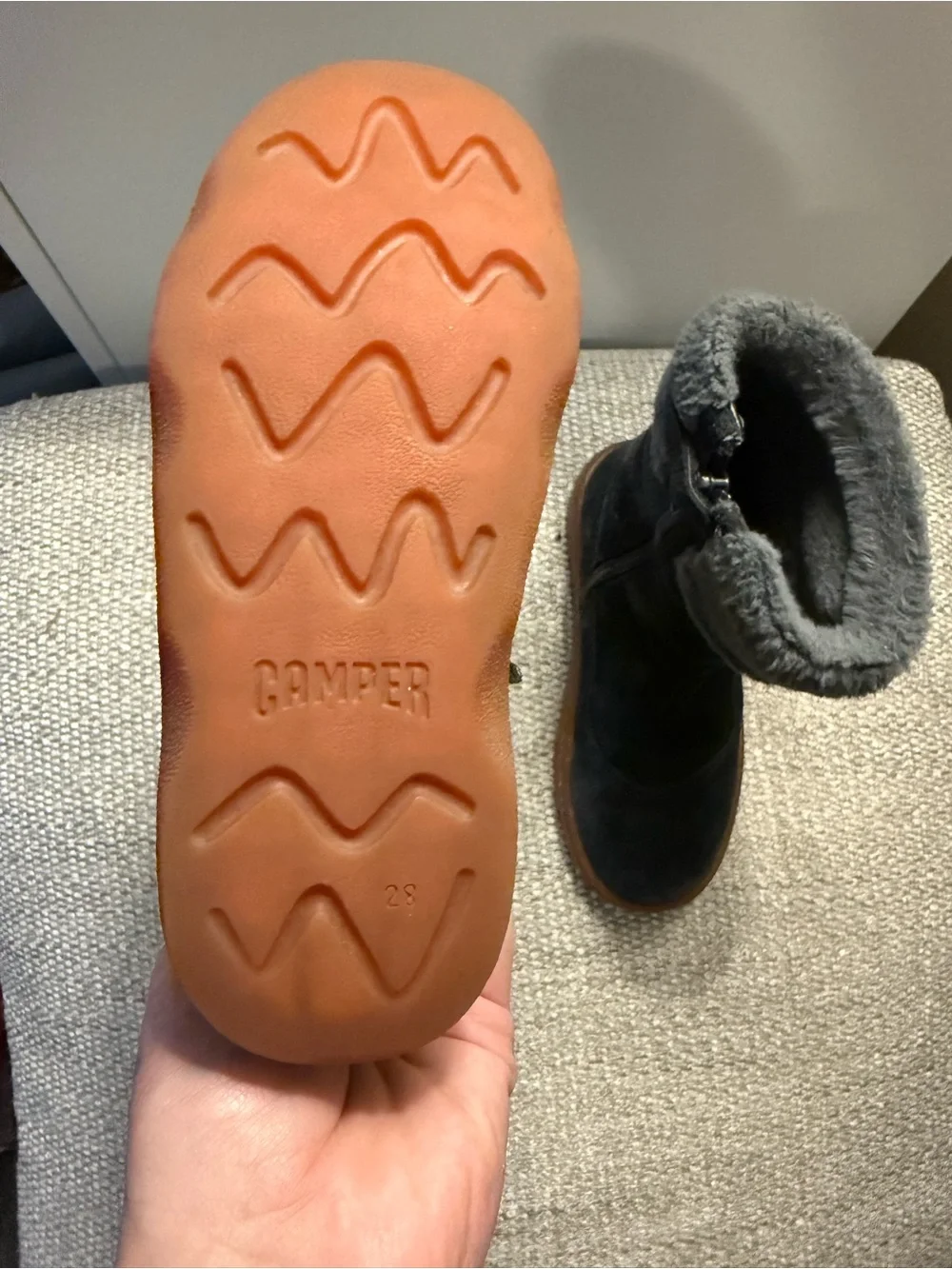 Camper-Kiddo-Black Suede Boots with Tan Rubber Sole Kids Toddler